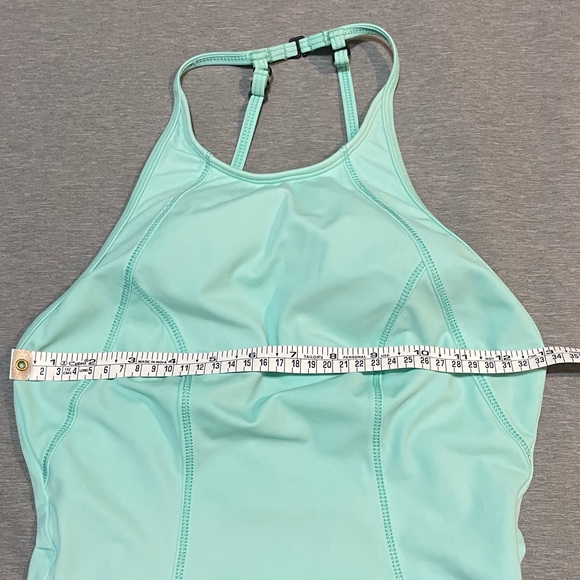 Zella Teal One Piece Swimsuit Small High Neck Crossback Athletic Shelf Bra - Picture 11 of 15